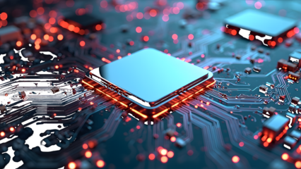 Circuit Board Processor With Red Lights isolated on a transparent background