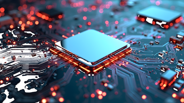 Circuit Board Processor With Red Lights isolated on a transparent background