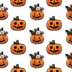 Halloween Pattern Collection – Seamless Spooky and Cute Designs with Pumpkins, Ghosts, Witches, Bats, and Trick-or-Treat Elements