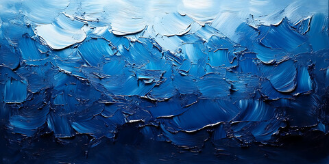Textured abstract painting gradient of blue and white oil brush strokes on canvas