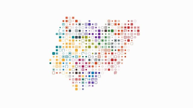 Nigeria dotted animation. Shape of the country build of pulsating colored dots. Large size rounded square blocks. Digital style map on white background. Classy video.
