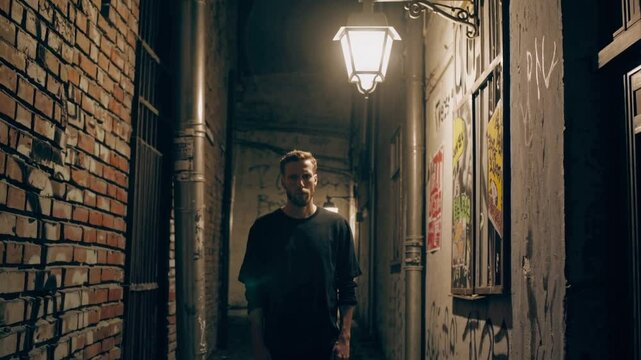 Homme solitaire dans une ruelle sombre