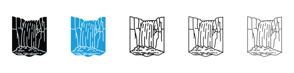 Waterfall icon in Editable stroke and solid flat vector pack