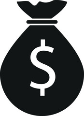 Money bag with dollar icon. Money bag icon. Income growth. Business and finance. black icon isolated. Cash icon. Investment. Cartoon money bag. Bag of coins.