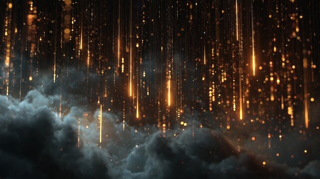 abstract ai data cloud with binary rain and glowing glitch pixel fragments - Powered by Adobe