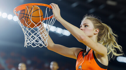 Female Basketball Player Scoring a Basket Action Shot