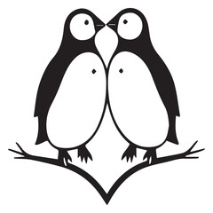 Fototapeta premium Two cute cartoon penguins sharing a moment on a branch