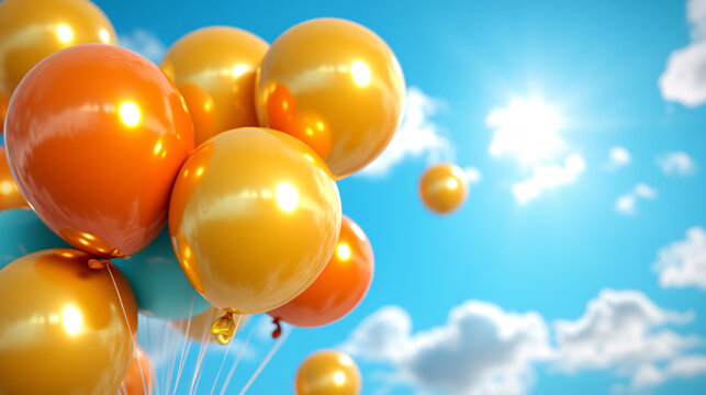 Vibrant Balloons Floating in Sunny Sky Festive Celebration Image