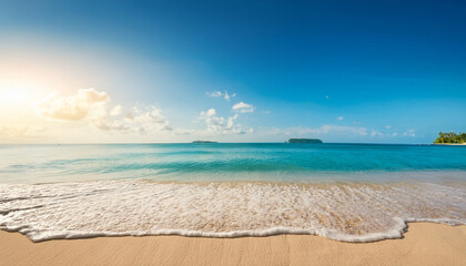 Obraz premium panorama view of blur beach summer abstract background generative ai