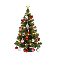 Festive christmas tree with lights, ornaments, and star topping