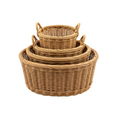 Obraz premium Nested set of round wicker baskets with handles in graduated sizes