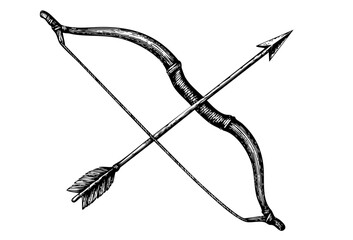 Obraz premium Bow and Arrow Illustration - Vintage Engraving Style Vector and PNG Isolated on Transparent Background