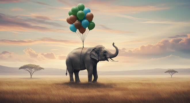 A Gentle Giant Lifts Off With a Bunch of Colorful Balloons Under the Expansive Sky
