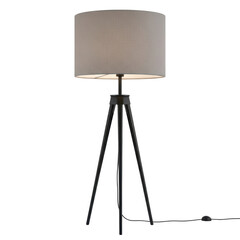 Modern black tripod floor lamp with beige drum shade for elegant home decor
