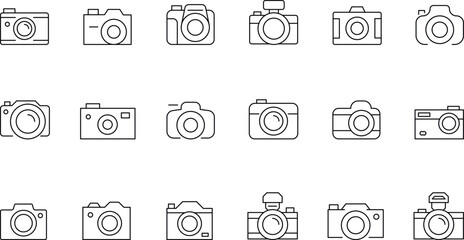 Camera icon set, photography, customizable stroke, vector, illustration