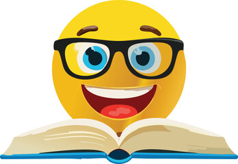 Smart Nerdy Emoji Reading a Book with Big Glasses