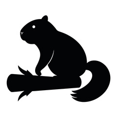 Silhouette of a Rodent Sitting on a Branch Simple Black and White Illustration