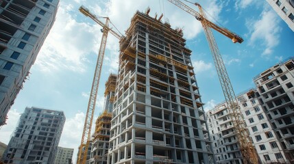Construction site of tall buildings under development