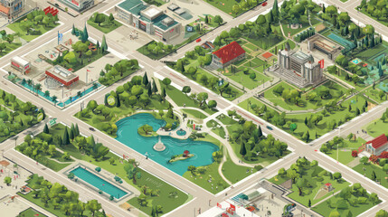 Fototapeta premium clean-layout-map-of-Union-Park,-graphic-icons,-sharp-lines