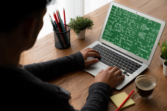 Mathematic equations and modish formula on computer screen showing concept of science and education - Powered by Adobe