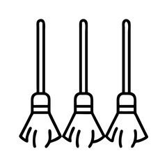 Three brooms with bristles in a row on a white background  