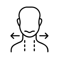 Simple line drawing of a head and neck with movement arrows  