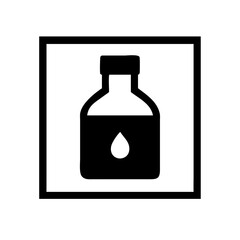Black bottle with a drop symbol inside a square frame  
