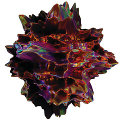 Abstract holographic element. Delicate flowing glass fluid abstract sculpture transparent image. Colorful surreal shape isolated cutout 3d render. JPG. Crystal.