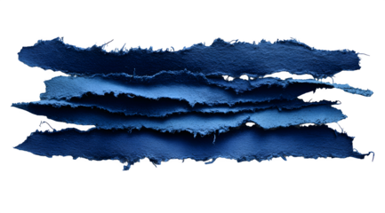 SKY BLUE paper, torn strips of textured navy blue felt with frayed edges on a white background.