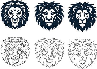 Majestic lion face flat and outline icon vector for strength, power, and safari branding.