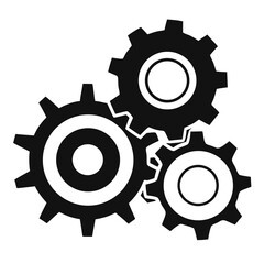 Triple gear mechanism silhouette vector on a white background.