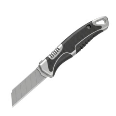 Obraz premium Black and silver utility knife with retractable blade and ergonomic handle