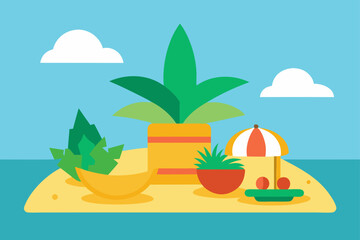 Obraz premium beach picnic setup with tropical fruits