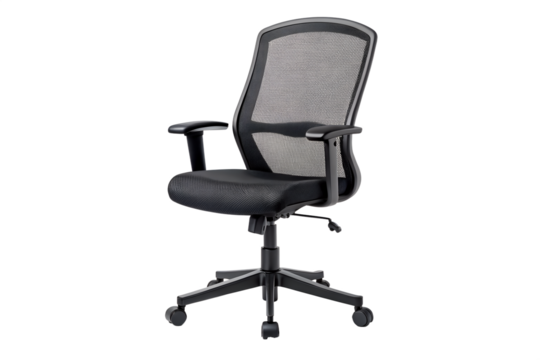 Modern Black Mesh Office Chair on White Background