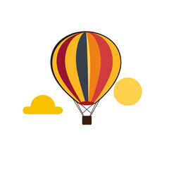 Fototapeta premium Colorful hot air balloon with yellow clouds, travel adventure