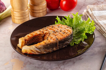 Gourmet grilled salmon fish steak