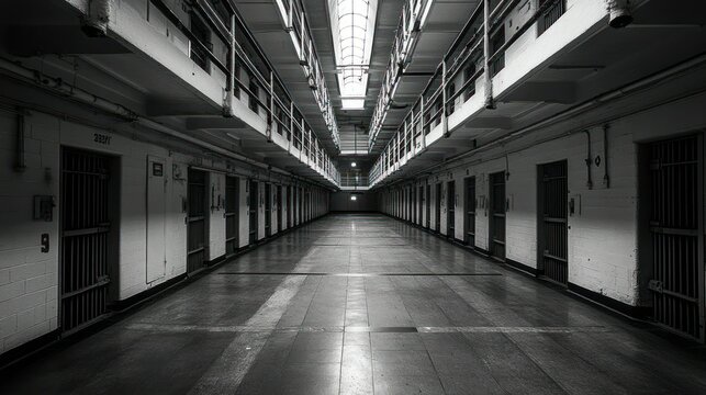 Empty prison corridor grey scale