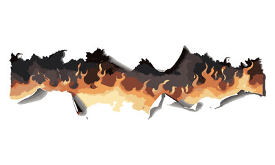 Scalable vector image of a torn and burned piece of paper with jagged,dark burnt tones to warm orange and yellow hues, creating a fire-like gradient effect, easily editable.