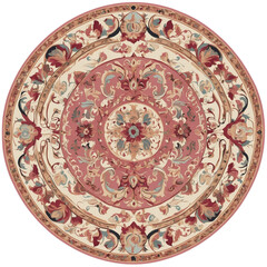 Elegant round rug with classic floral oriental pattern in red and cream tones. Vintage vector illustration for luxurious interiors. Isolated on white background.