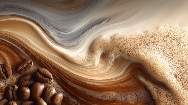 Coffee beans and creamy swirls, a delicious beverage concept