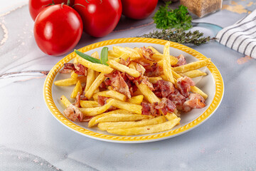 French fry potato with bacon