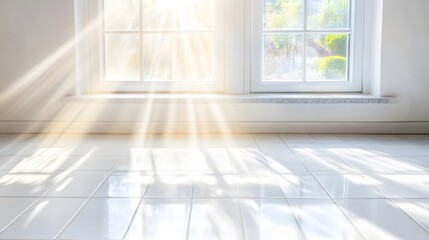 Fototapeta premium Bright Sunlight Streaming Through Window onto Tile Floor