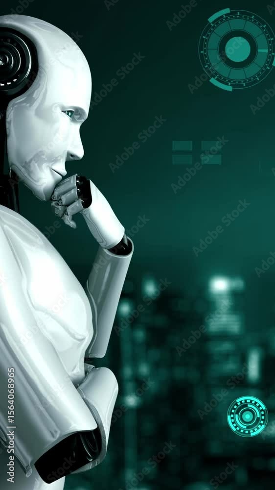 Poster futuristic robot artificial intelligence huminoid ai for industrial factory technology development a