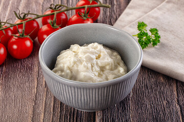 Italian delicous stracciatella young soft cheese