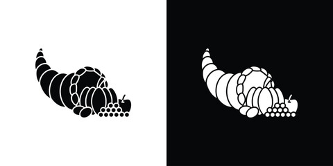 Cornucopia icon silhouette vector in black colors. flat symbol logo design style