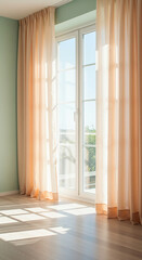 Bright Room with Sheer Curtains, Natural Light & Modern Interior Design, Sunny Window View, Minimalist Home Decor with Wooden Floors
