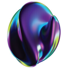 Abstract holographic element. Delicate flowing glass fluid abstract sculpture transparent image. Colorful surreal shape isolated cutout 3d render. PNG. Crystal. Fondo transparente 