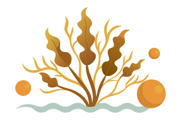 Sargassum Seaweed with Leafy Branches in Ocean Vector Art
