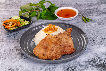 Roasted pork steak with rice
