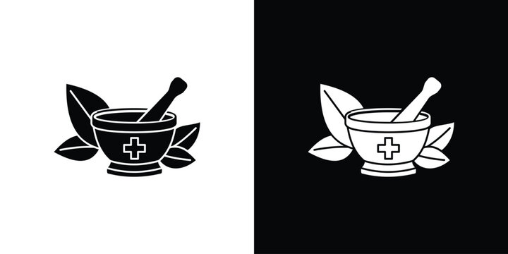 Herbal medicine icon silhouette vector in black colors. flat symbol logo design style